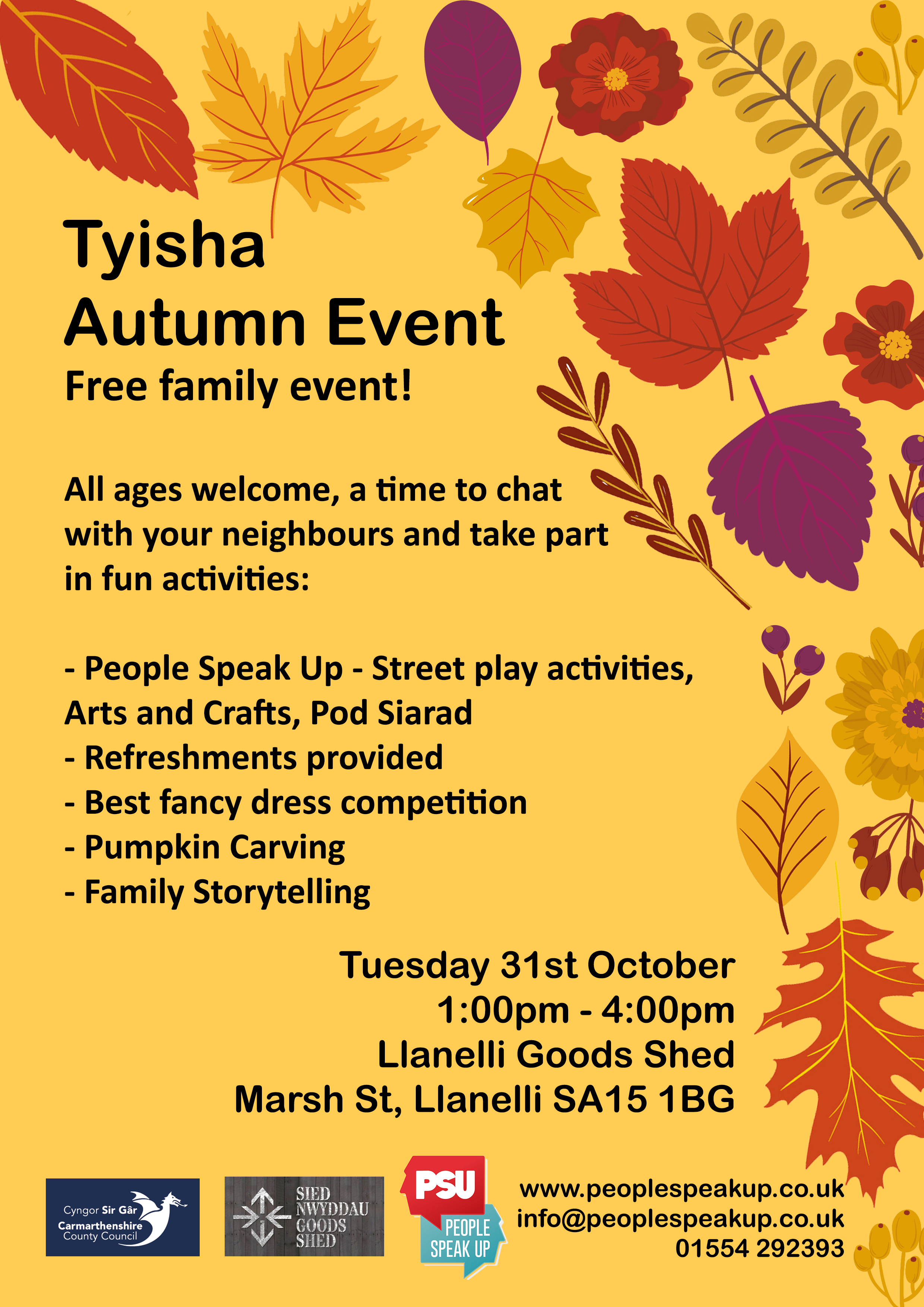 Tyisha Autumn Event at Llanelli Goods Shed 31st October at 1pm